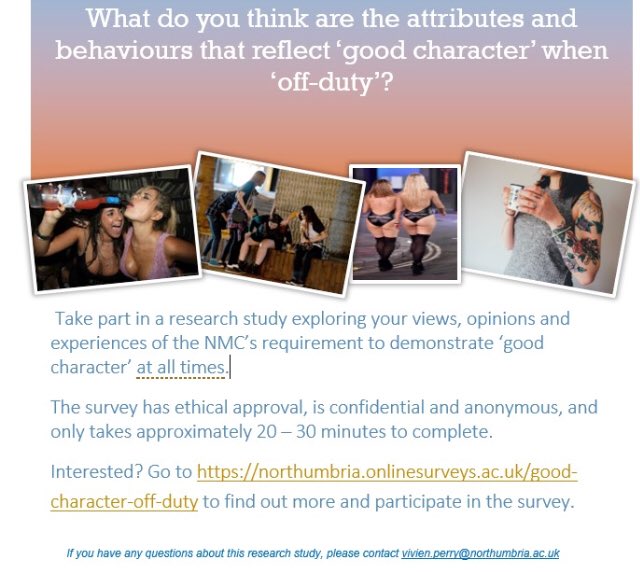 kerrieapage's tweet photo. Student midwives please take part in this research study exploring your views, opinions and experiences of the NMC’s requirement to demonstrate ‘good character’ at all times. 

Go to https://t.co/GOnEbDtGVb to find out more and participate in the survey @midwifery_nsu https://t.co/fhPgjKAyBL
