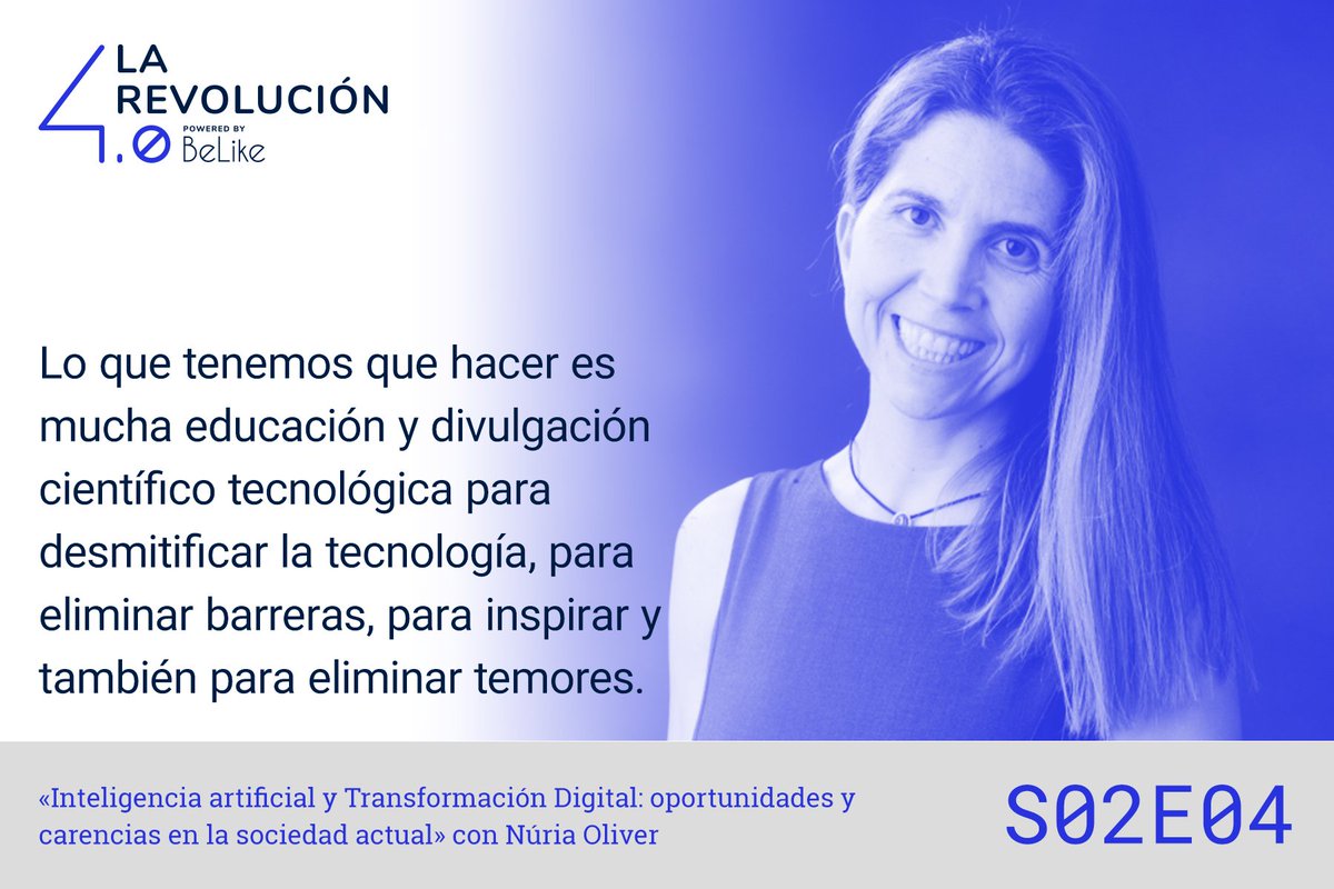 belikesoftware's tweet image. [PODCAST] Nuria Oliver es la protagonista de este episodio de #LaRevolución40. Con ella hablamos sobre la explosión de datos en la que vivimos en los últimos años, de la #InteligenciaArtificial y del #BigData. bit.ly/BelikePodcastN… #BigData #TransformaciónDigital @nuriaoliver