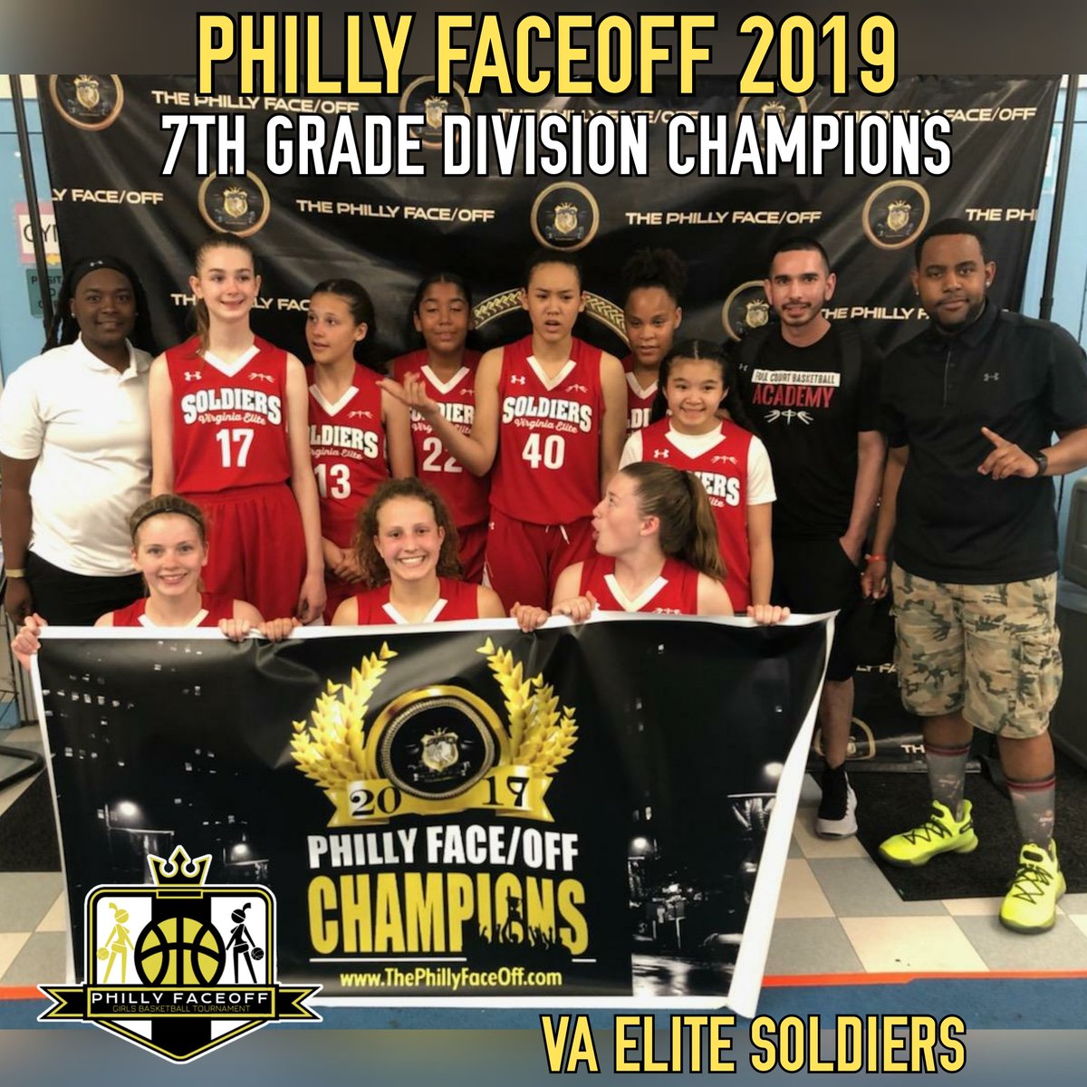 PhillyFaceOff's tweet photo. Congratulations to your #PhillyFaceOff2019 7th Grade Division Champions VA Elite Soldiers!!
Way to make a name for yourself! Team beat some high quality squads and made it look gooood! See you next yr.. https://t.co/ShGZkAApJt