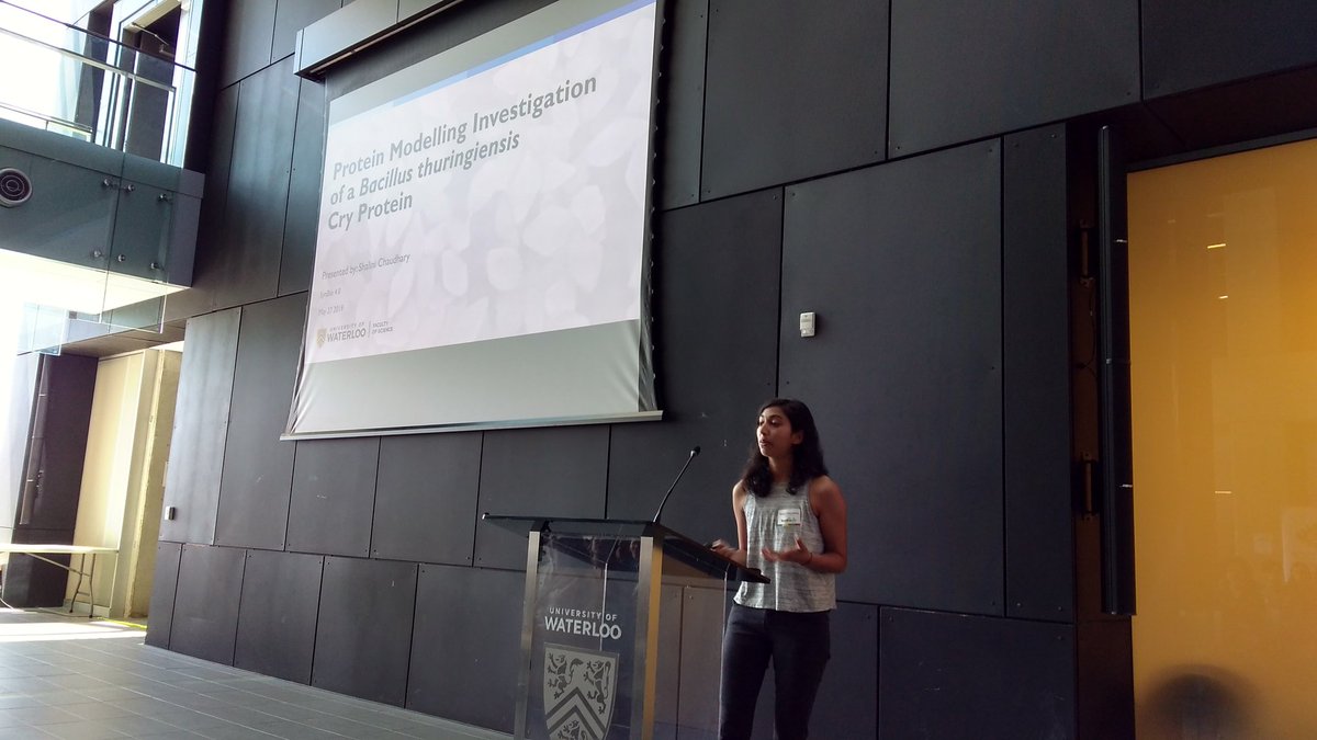 Synbiosymp's tweet photo. Shalini Choudhary from @WaterlooBio describing structural modelling of insecticidal Cry proteins from Bt #SynBio4 https://t.co/Z96SUvJ7jn