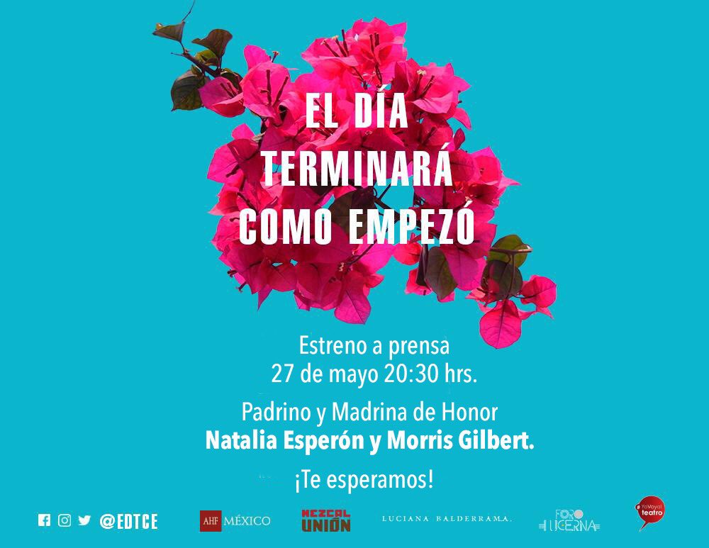 EEmpezo's tweet photo. HOY tenemos una función muy especial. Nos acompañarán nuestra madrina adorada @NatEsperonMX y nuestro padrino de honor @morrisgil 

Brindaremos con @MezcalUnion y @zoe_water al finalizar la función.

Boletos en @Ticketmaster_Me y @ForoLucerna https://t.co/DwSyUnXebi