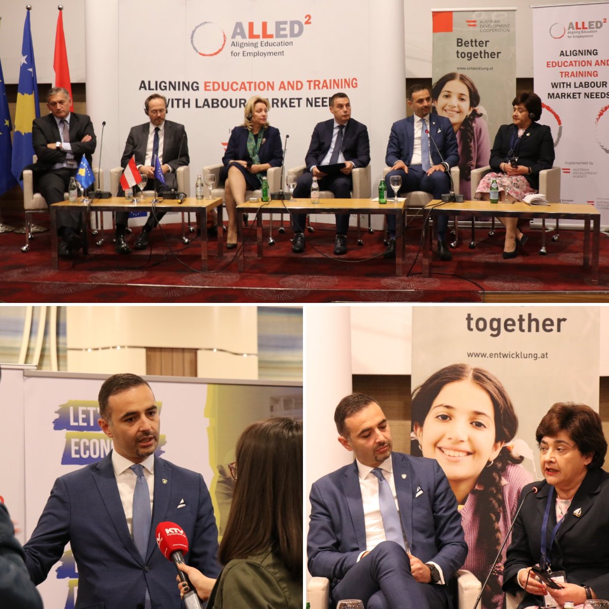 Together with Ambassadors @ApostolovaEU and @gepec14 and Ministers @BesimBeqaj and @BytyqiShyqiri, we inaugurated the ALLED2 project, whose aim is to better align education and training with labour market needs 👩‍🎓🔜👩‍💻👩‍⚖️. ALLED2 is financed by 🇦🇹 government and 🇪🇺 commission 🙏