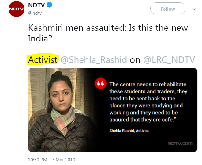 146^^Btw, the self styled Sherlock within me went a step further. I searched who all does  #NDTV refer to as 'Activists'.The results were SHOCKING!Pic 1: Kavita JiPic 2: Shehla BibiPic 3: Naqvi SahebaPic 4: Nobel wale Kailash JiIs there a hidden message somewhere?