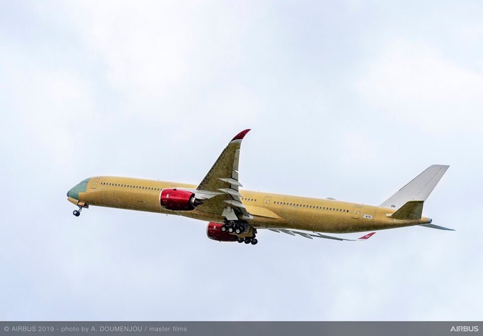 VirginAtlantic's tweet photo. Our brand new @Airbus A350 “Mamma Mia” took to the skies for the first time today! ✈️

Next stop: more red 👩‍🎨🎨 https://t.co/VaCuzFh6E8