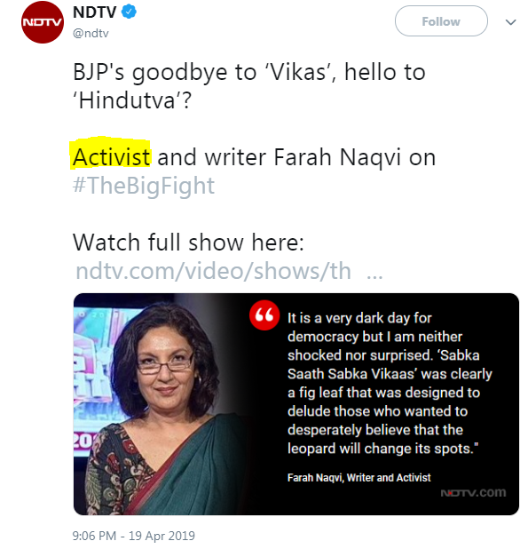 146^^Btw, the self styled Sherlock within me went a step further. I searched who all does  #NDTV refer to as 'Activists'.The results were SHOCKING!Pic 1: Kavita JiPic 2: Shehla BibiPic 3: Naqvi SahebaPic 4: Nobel wale Kailash JiIs there a hidden message somewhere?