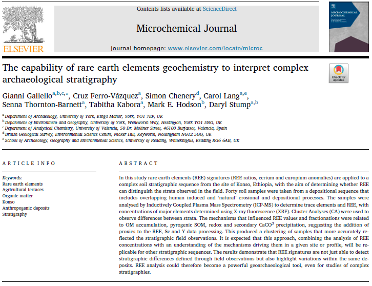 archaechemis's tweet photo. A new paper on #MicroChem (@ElsevierConnect) from @MSCActions #MATRIX project: a pivotal step for #RareEarthElements as a tool in archaeological stratigraphy interpretation, applied on @UNESCO #Konso site: https://t.co/oJ8apNaOyo. #RareEarthsArchaeology #archaeometry #archaeology https://t.co/qnQx1GMJTq