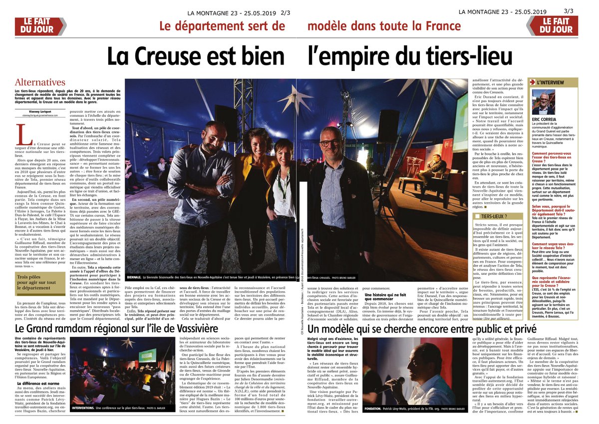 "La Creuse en mode courant alternatif" via <a href="/lamontagne_fr/">La Montagne</a> du 25.05.2019. Retour sur le #grandramdam 2019, la biennale des #tierslieux organisé par la Coop' au Lac de Vassivière !