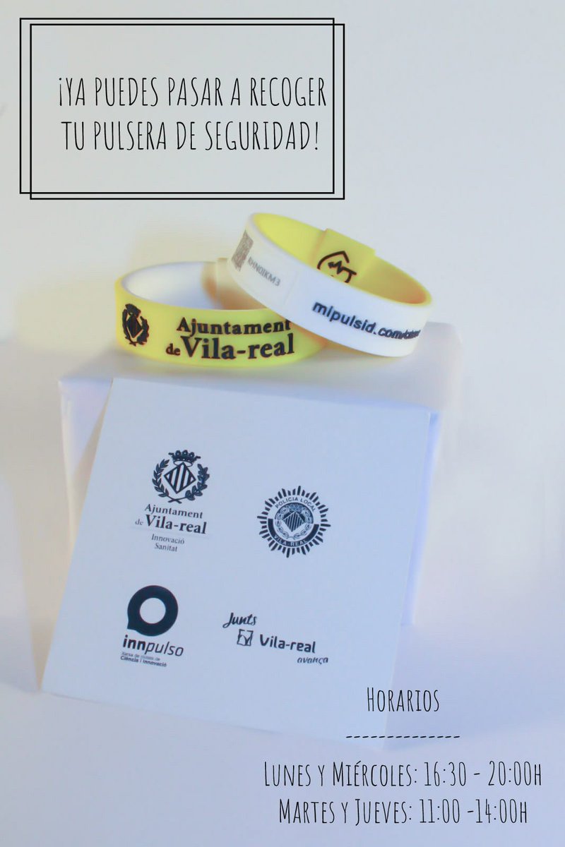 SeviSystems's tweet photo. Ya puedes recoger tu pulsera de seguridad en la Fundació Caixa Rural Vila-real totalmente gratis de Lunes a Jueves.

+info en https://t.co/xBdHN1Hsqm

#PulsID https://t.co/do3ptn1OAb