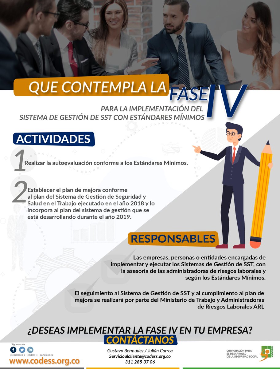 codessco's tweet image. En los #Tipsinformativoscodess te contamos lo que contempla  la FASE IV para la implementación del sistema de gestión se SST con estándares mínimos. 
 #seguridadysaludeneltrabajo    #sistemadegestion