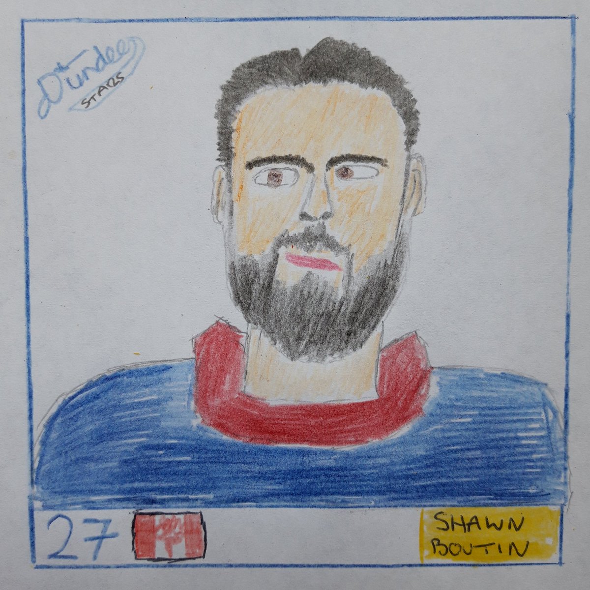 Badlydrawneihl1's tweet photo. So to celebrate selling a tshirt (whoever you are I dont know why but thank you) here is @DundeeStars #27 https://t.co/tc4wh6vCsj