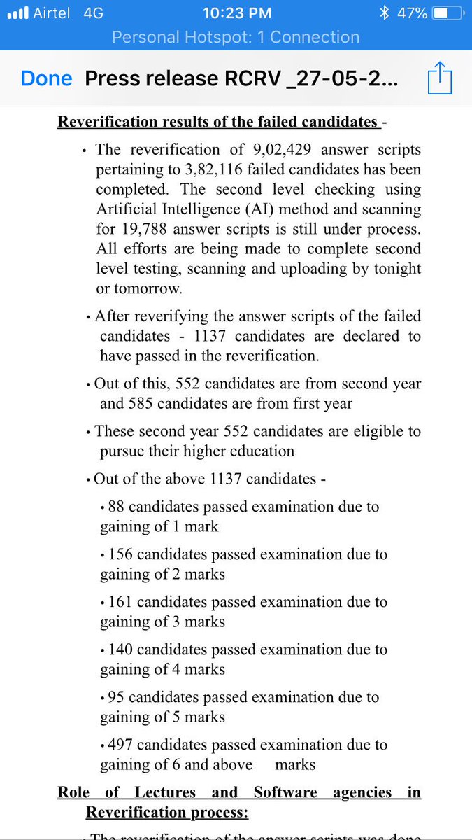 NirupaTOI's tweet image. A total of 1137 candidates cleared their intermediate exam after re-verification #inter #Telangana #reverification @TOIHyderabad @TOIEducation