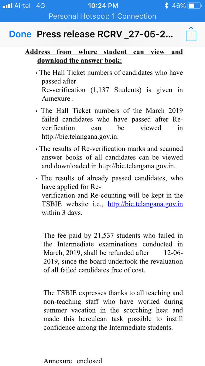 NirupaTOI's tweet image. A total of 1137 candidates cleared their intermediate exam after re-verification #inter #Telangana #reverification @TOIHyderabad @TOIEducation