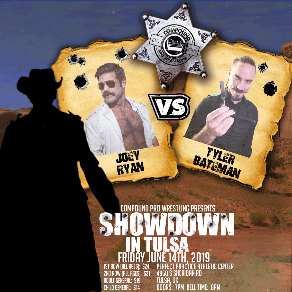 Compoundpw's tweet photo. .@JoeyRyanOnline vs @tylerbateman666 Friday June 14th, 2019!  #CompoundProWrestling Presents: SHOWDOWN IN TULSA!  Get your will call tickets now at https://t.co/ToyIxR348t https://t.co/glD0W7Qh4k