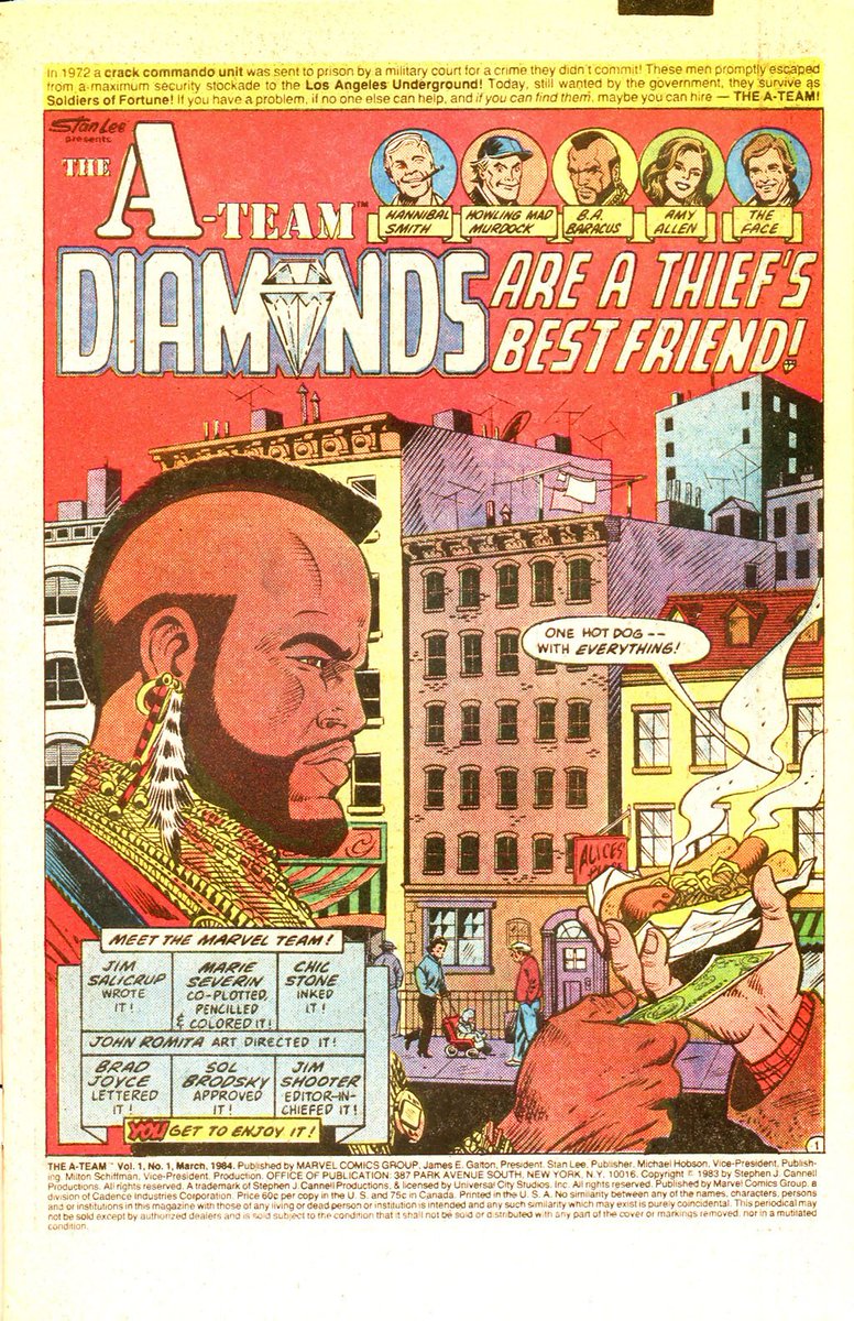 rackso2010's tweet photo. Quién tuvo su infancia en los 80 y no se acuerda del Equipo-A? Nadie. Templeton Peck (Fénix), Loco Murdock, Hannibal Smith y M.A. nos acompañaron muchas sobremesas. En 1985 @Marvel lanzó el cómic basado en la serie de cortísima duración (3 números) #ATeam #MrT #AfraidOfFlying https://t.co/dU5CDY5zwy