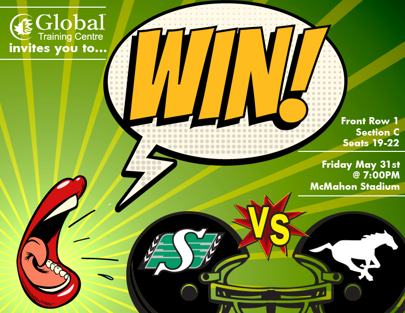 GlobalTCentre's tweet photo. GIVEAWAY TIME! We have 4 Saskatchewan Roughriders vs Calgary Stampeders tix! Front Row, Section C, Seats 19-22, Friday May 31 McMahon Stadium @ 7pm.

To enter:
1. Like our Facebook page
2. Like this post
3. Comment with pic of you &amp; a sports pal!

Winner announced Friday morning! https://t.co/Zr5jZXigfH