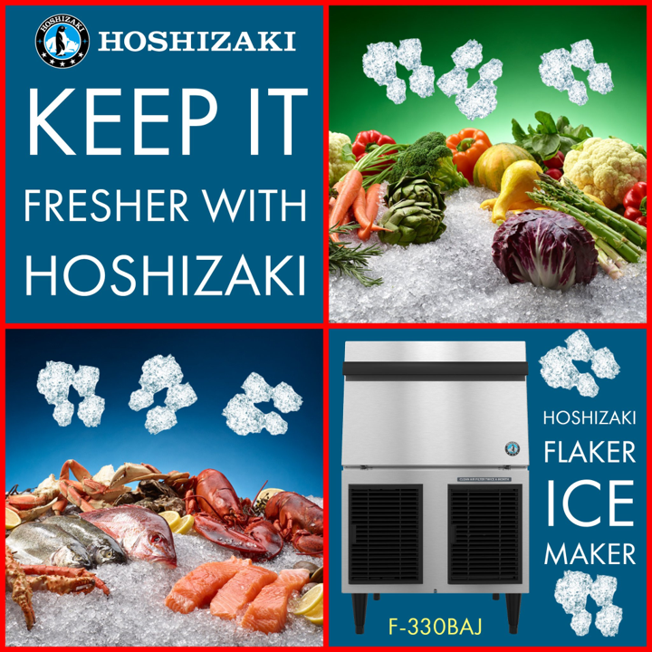 Keep it Fresher with HOSHIZAKI. Our Flaker Ice is Perfect for Food Displays, Labs, Healthcare, Restaurants and Bars. Up to 332 lbs of Ice/day #Hoshizaki #HoshizakiAmerica #Healthcare #FoodService #Foodie #NRAShow19 #100YearsofWOW #FoodDisplay