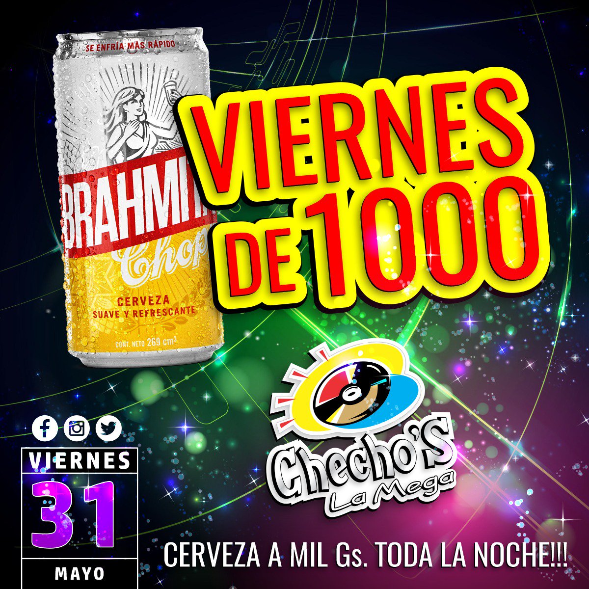 ChechosLaMega's tweet photo. VIERNES 31/05
Despedimos el mes de mayo con la mejor promo del 🌎 en @chechoslamega Cerveza a 1000mil 🍻😍 

#Cerveza1000mil
#ChechosLaMega

No te lo podes perder!! Info y reservas 0981602551 https://t.co/YwBAkQI3xA