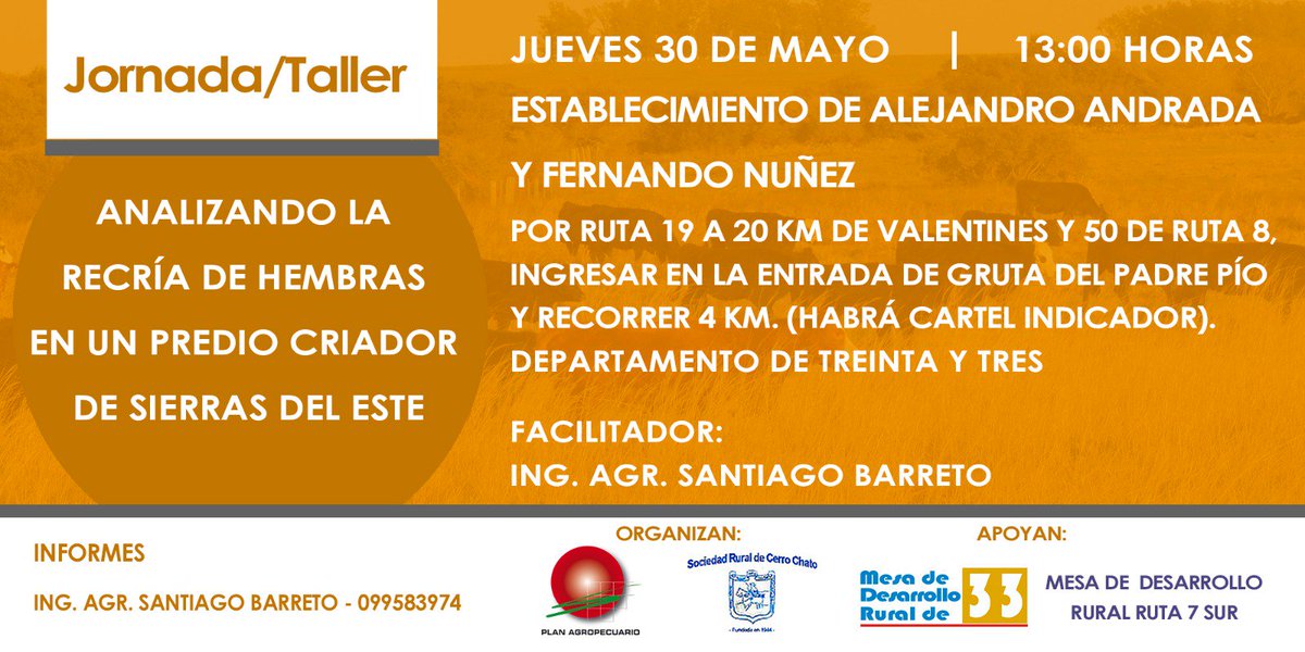 PlanAgro's tweet photo. Los esperamos el próximo jueves a las 13 horas en Treinta y Tres!
#RecríadeHembras #PredioCriador #SierrasdelEste
Organizan: @PlanAgro #SRdeCerroChato Apoyan: #MDR33 #MDRRuta7 https://t.co/GPQmrk3rFR