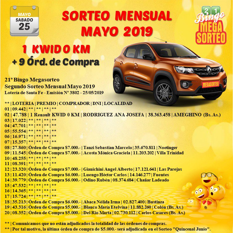 SansinenaSyD's tweet photo. #BingoMegaSorteo Ganadores del sorteo mensual de mayo:. https://t.co/SlW6iTC4B5