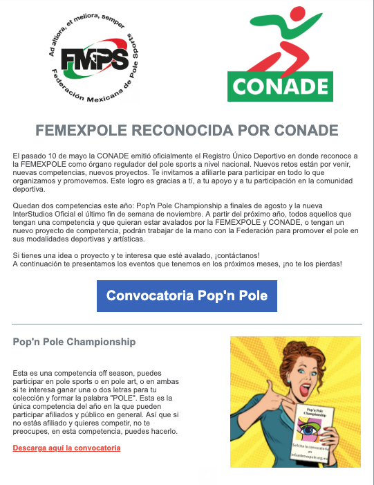 Clasesdetubo's tweet photo. Entra a este link para ver la convocatoria de Pop'n pole. #QueNoSeTePase #Femexpole #CONADE #HazDeporte #ClasesDeTubo #PoleFitness #PoleSports #FunSports https://t.co/FKW6hlYNMZ https://t.co/eosvwFqdMA