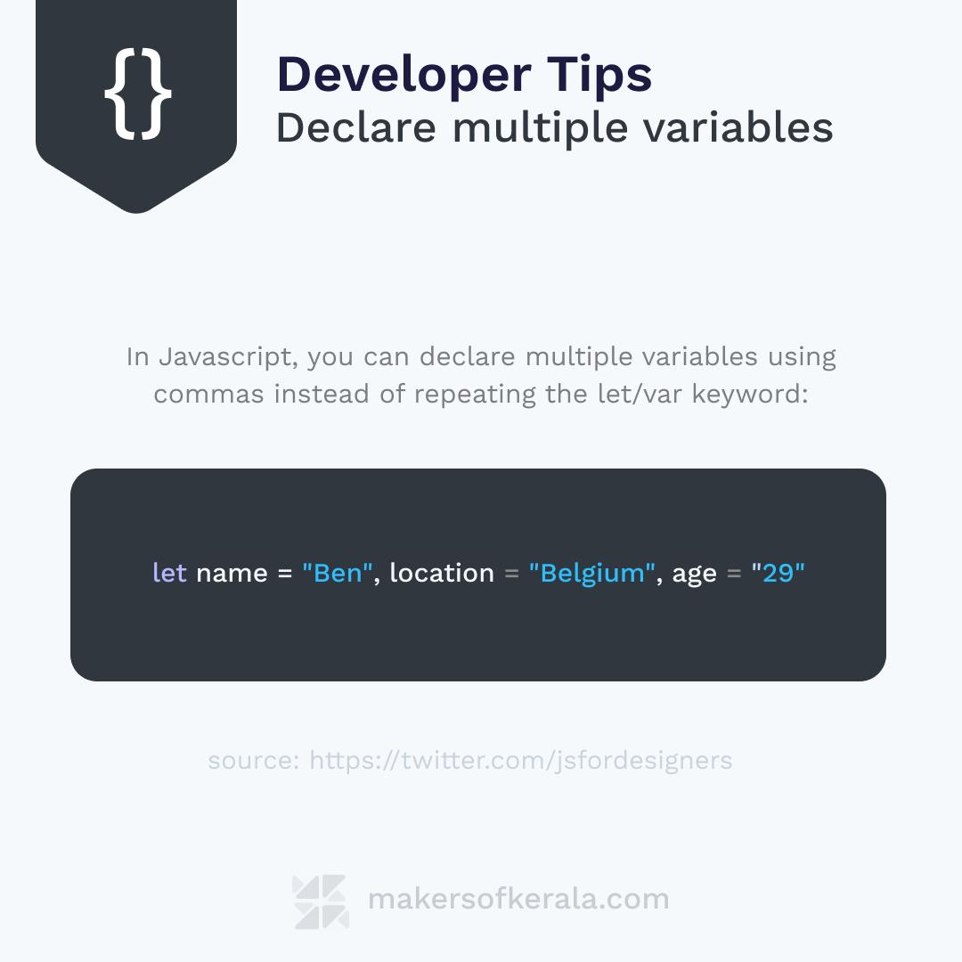 JS tip on declaring multiple variables on a single line.