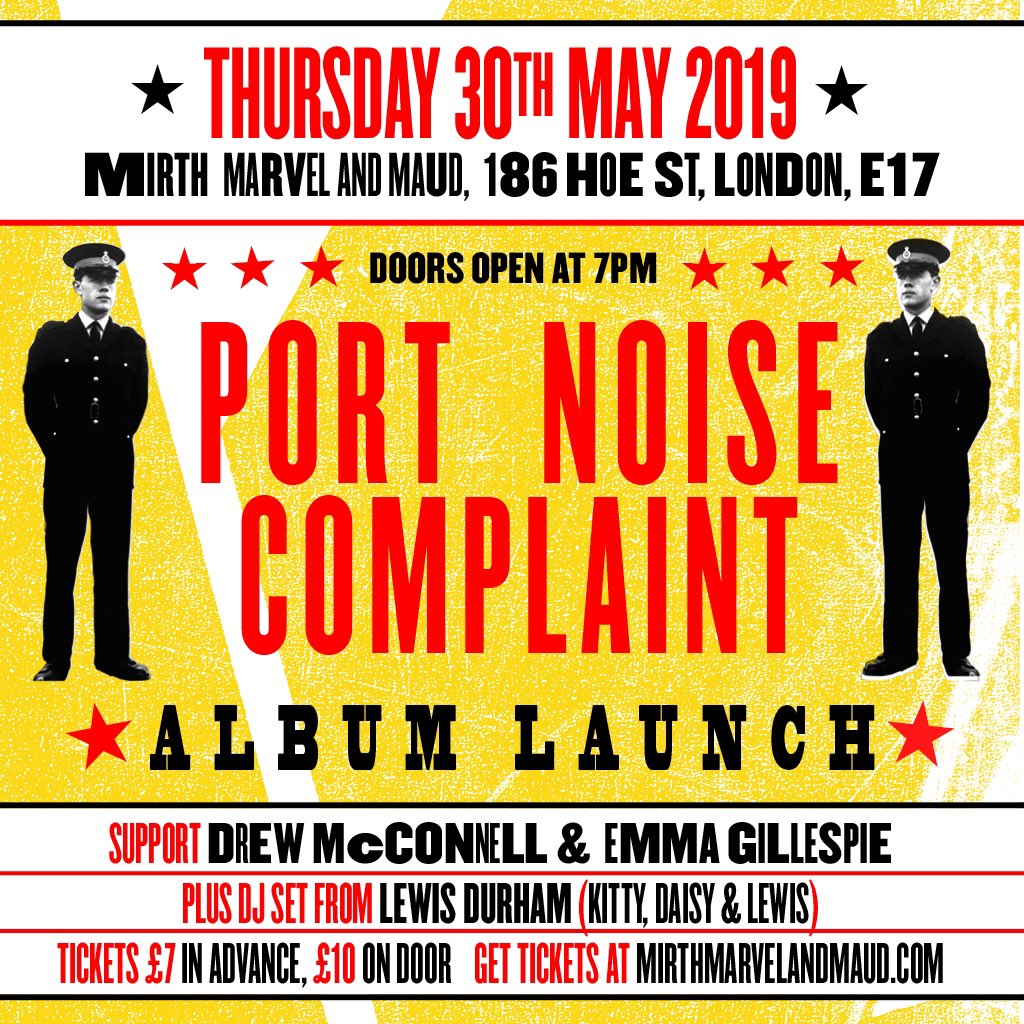 PortNoiseC's tweet photo. 30.05.19
Port Noise Complaint
Album Launch
@MirthMarvelE17 #walthamstow
The long awaited album launch is nearly here :)
Tickets: https://t.co/buYFKnk7dy
#follow ➡️@PortNoiseC
#portnoisecomplaint
▶️ Double Single - https://t.co/1daNAJfuoX https://t.co/mbiJRswLmY