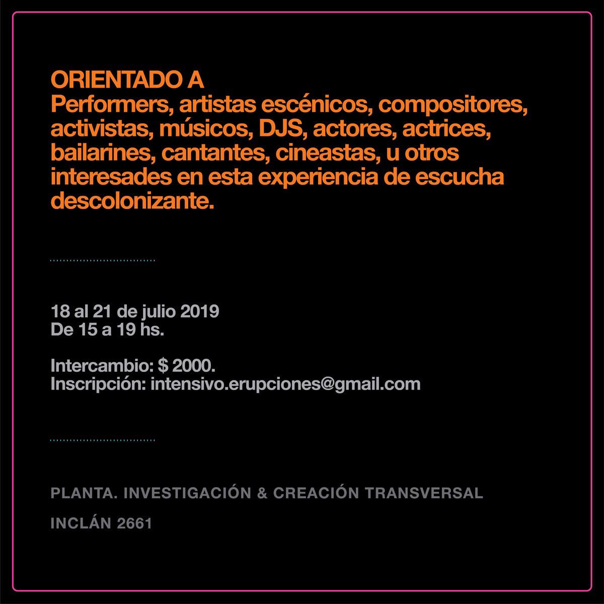 neuenlatierra's tweet photo. ERUPCIONES: Prácticas de movimiento, voz, sonido, escritura e imágenes de la tierra.
Con #SilvioLang #Kinda
Y la colaboración de #CorporalMoore #GabrielBergonzi @ttoorrnaassooll y @diegostickar https://t.co/8odEufHRel