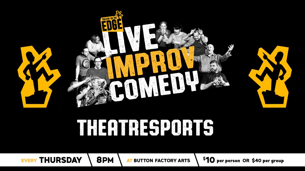 toteimprov's tweet photo. This Thursday, join us for everyone's favourite team versus team improv format - Theatresports!

As every Thursday, we're at the Button Factory at 25 Regina Street in Uptown Waterloo. Doors open at 7:45, show starts at 8:00. 

#waterloo #improvcomedy #datenight #theatresports https://t.co/nc10vaQMol