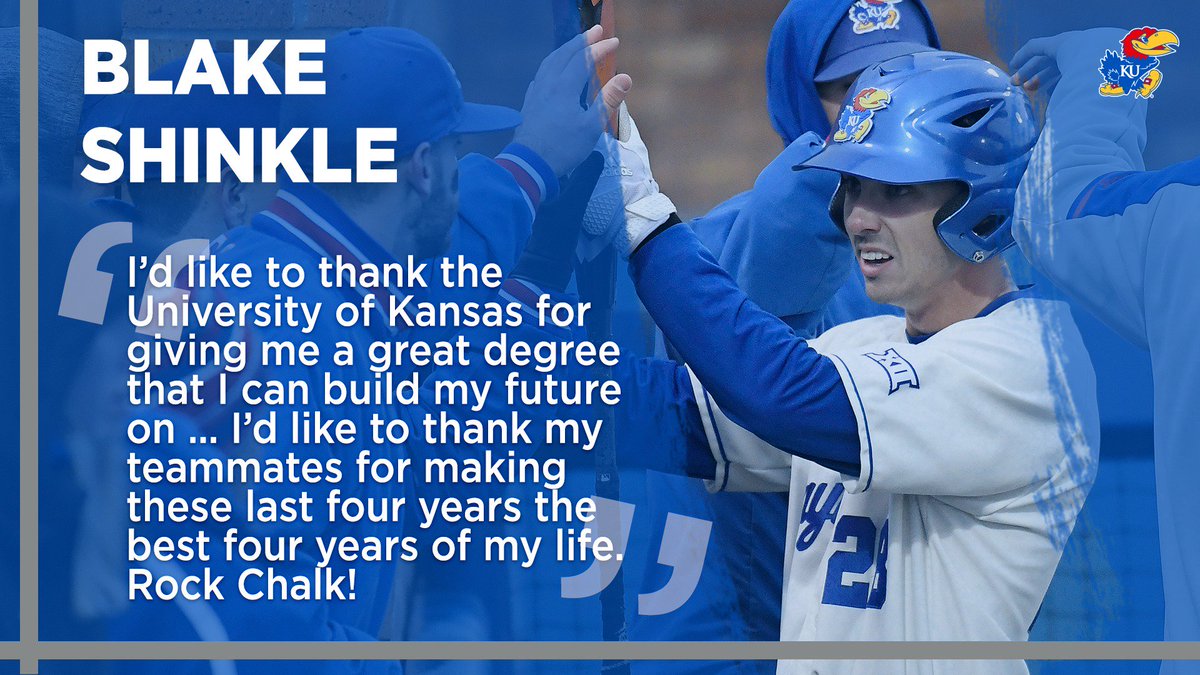 KUAthletics's tweet photo. The degree was the goal, the teammates turned family were just icing on the cake.

#SeniorSalutation // @BlakeShinkle https://t.co/XkW0UbICi0