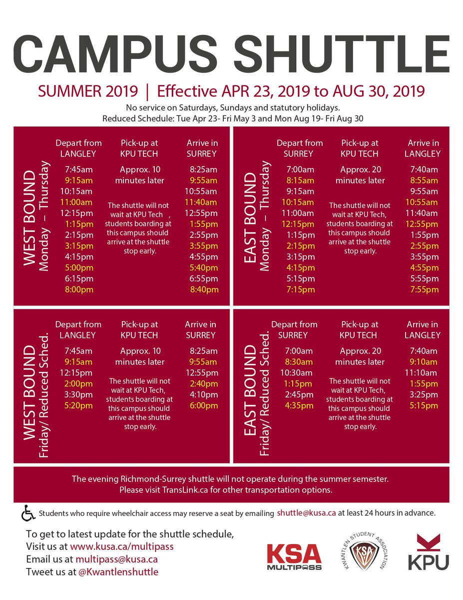 Have you checked out the updated <a href="/kwantlenshuttle/">Kwantlen Shuttle</a> schedule for Summer 2019? Make sure you do before you ride!