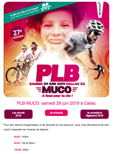 Genevieve_Hery's tweet photo. #PLB2019 Inscription prise pour le 60K à la mythique "la Pierre Le Bigaut" ! 🚵‍♀️
RDV le 29 juin prochain à #Callac. 
On compte sur vous pour faire exploser les compteurs !!! 
@vaincrelamuco @LaboureursPLB #mucoviscidose
👉 https://t.co/QQEmpaWyPW https://t.co/VoVNCbN9f0