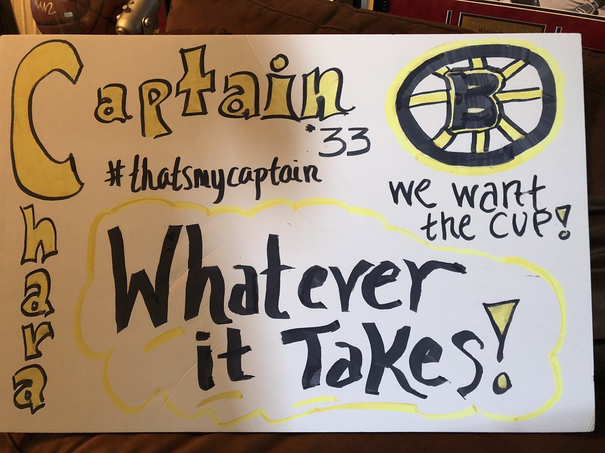 smars319's tweet photo. Hey @NHLonNBCSports @mcohen188 and I have our sign ready for game one tonight to support our @NHLBruins!! LFG!!! 💛🖤💛🖤#WhateverItTakes #BruinsNation #itstuukkatime #thatsmycaptain #WeWantTheCup #fourwinstogo https://t.co/n97mhCM0Wp