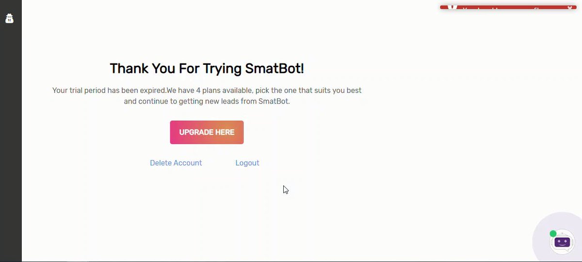 QualEpass's tweet photo. @smatbot not impressed. I signed up for your free plan and got this message when I tried to login. https://t.co/VTXTAfBACB