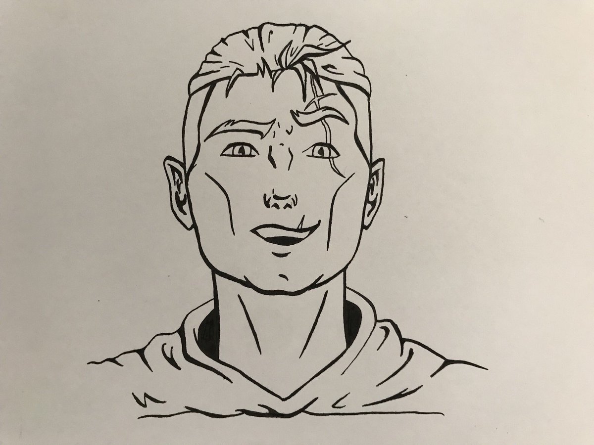 KatAtTownley's tweet photo. I’m obviously terrible at social media when #pubdraw isn’t on... but here’s Fjord fully inked with shadows! (Also check out my hilarious makeshift light box from a picture frame, spice jars, and a lamp) #CriticalRoleFanArt https://t.co/mxRlVnURYz