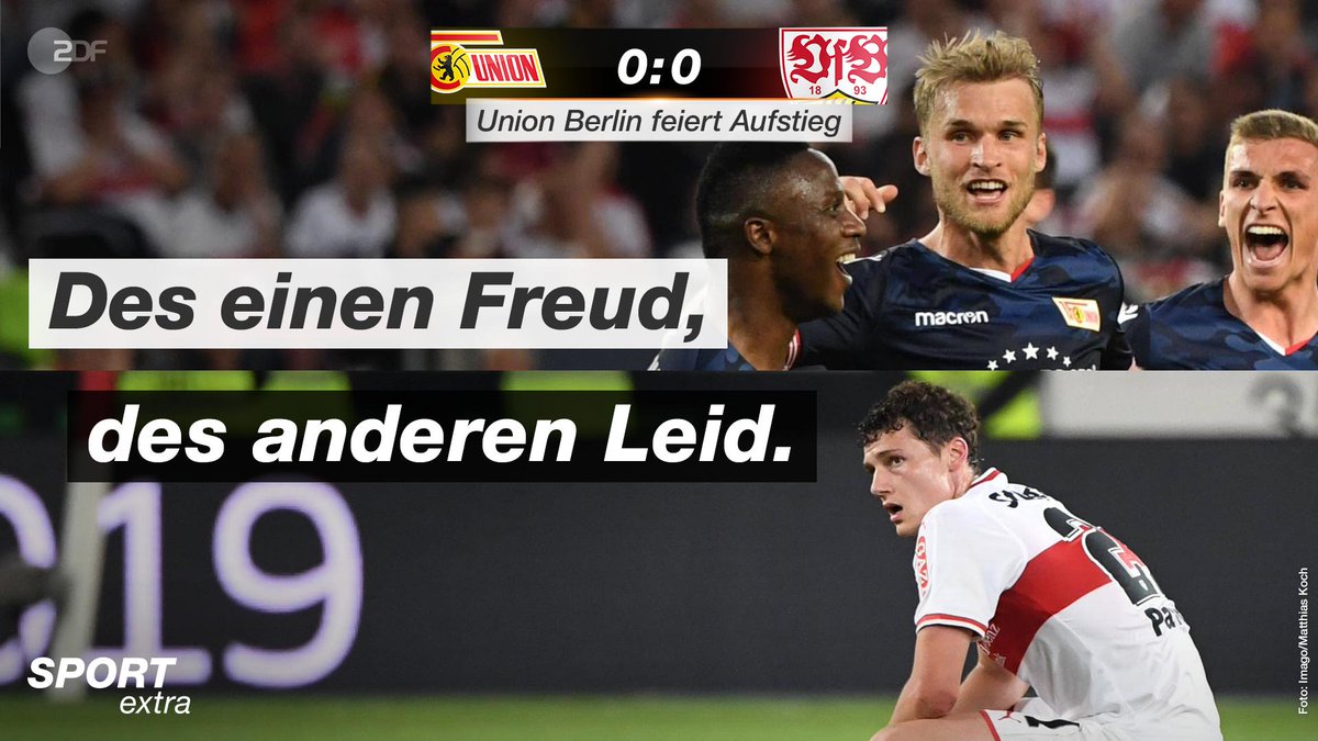 sportstudio's tweet photo. Eisern in die 1️. Liga! 🤜🤛 
Der @fcunion spielt kommende Saison erstmals in der Bundesliga! 🎉  Damit ist der @VfB zum dritten Mal abgestiegen. #FCUVFB #Relegation https://t.co/wY4fQXTxZs