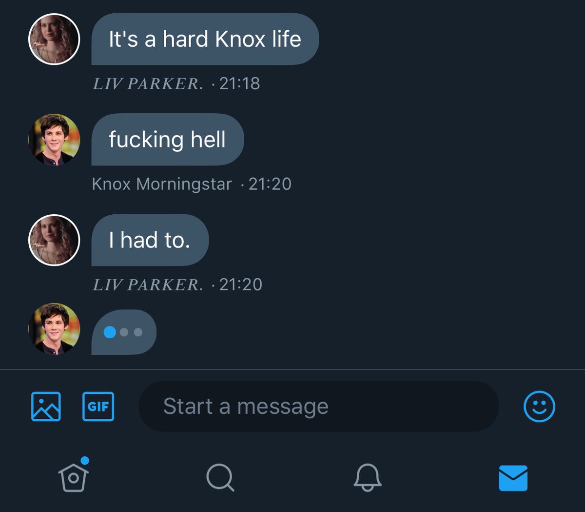 MY PEOPLE KNOXING IT UP. (Ps. We love his name really.) 

@OfHisBloodline <a href="/IrascibleManiac/">Kai Sharkie Parker (RP)</a> <a href="/angeluscontritu/">𝐎𝐋𝐈𝐕𝐈𝐀 𝐏𝐀𝐑𝐊𝐄𝐑.</a>.