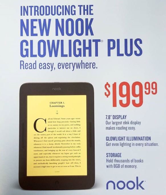 bnDavenportia's tweet image. The ALL NEW Nook Glowlight Plus is in stores NOW! The ALL NEW Nook Glowlight Plus is now on sale! This new Nooks has a 7.8-inch E Ink display, 8 GB of internal memory, is waterproof, &amp;amp; comes with a back-lit screen for nighttime reading! Get yours today!!
#Nook #GlowlightPlus #BN