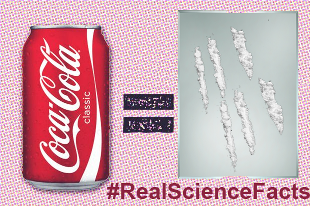 SamStrake's tweet photo. Woah! Did you know that drinking a single Coke is the dietary equivalent of doing 6 lines of cocaine? #RealScienceFacts https://t.co/5MUUMRgOCZ