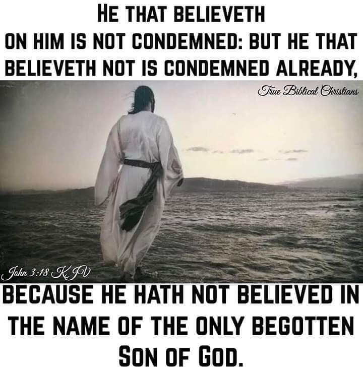 ChrisTurco2's tweet photo. John 3:18
Whoever believes in him is not condemned, but whoever does not believe is condemned already, because he has not believed in the name of the only Son of God. https://t.co/8oqTpiMFrR