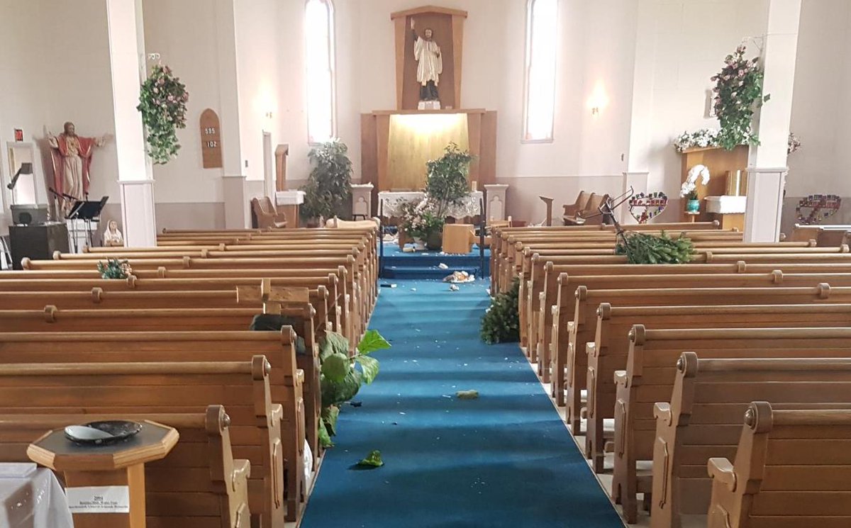 May 26: Roman Catholic Church in the RM of St-Francois-Xavier vandalized. Suspects gained entry to church, smashed statues &amp; used fire extinguisher inside the church. A vehicle was seen in the church parking lot at 1:00am. Anyone with info should call #rcmpmb at (204)888-0358