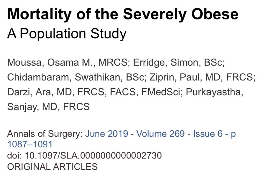 JaimePonceMD's tweet photo. UK 🇬🇧 large population study published @AnnalsofSurgery showing severe obesity independently associated with an increased risk of death. Bariatric surgery was shown to be associated with reduced risk of all-cause mortality https://t.co/ZY8yVP61UB https://t.co/EOu9LvZB3x