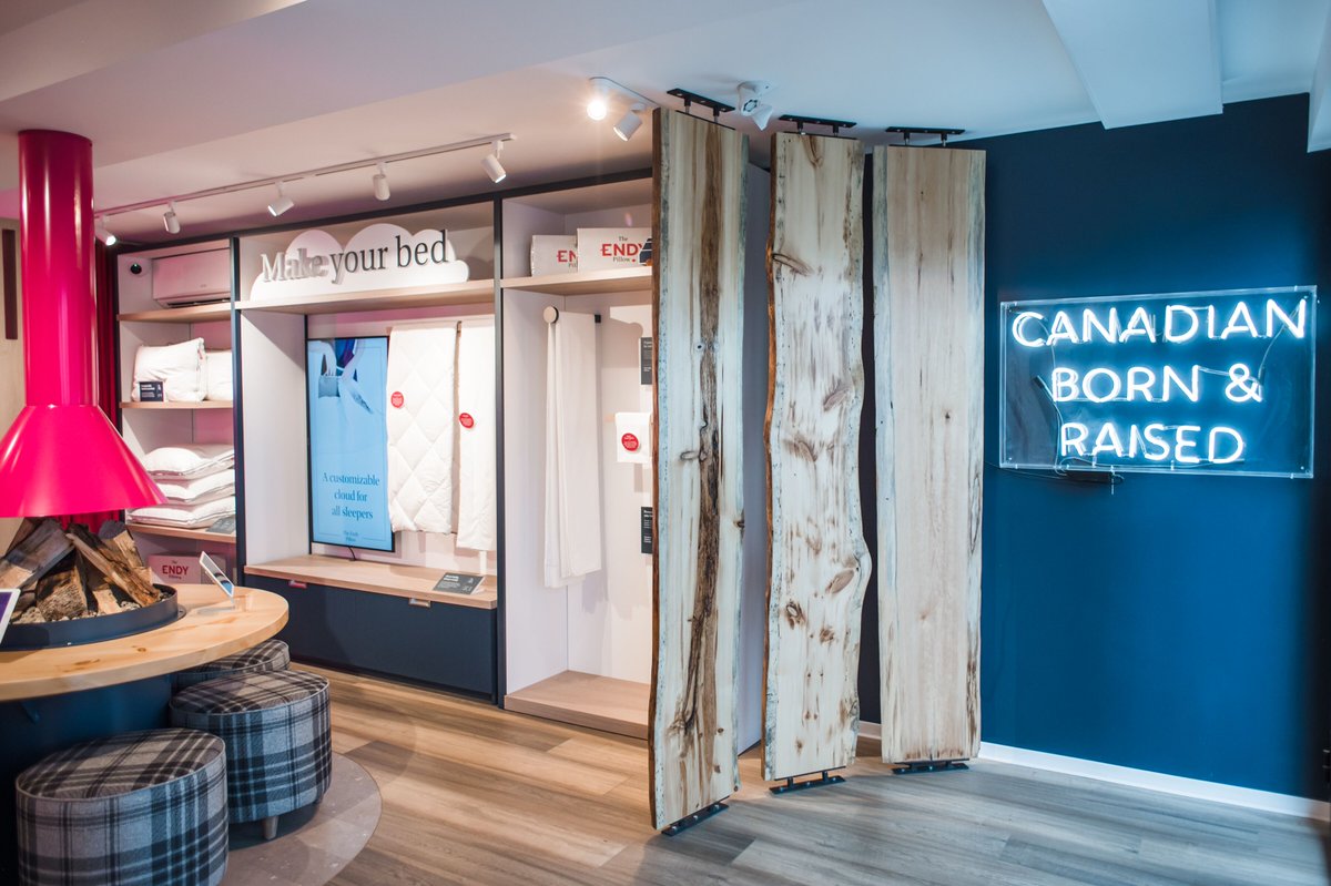IDSToronto's tweet photo. #IDSAlumni Harrison Fae Design highlights deep Canadian roots and offers up a unique, experiential space in their immersive retail design of the @EndySleep Lodge Pop-Up at @stacktmarket. https://t.co/15scKrCnCL
