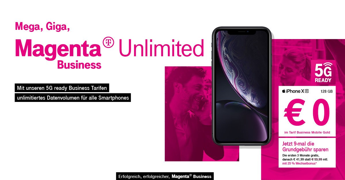 mobilelines7's tweet photo. Mega, Giga, Magenta😁

Das Iphone XR bei Magenta im Tarif Business Mobile Gold für €0,- 😱

Mit unseren 5G ready Business Tarifen unlimitiertes Datenvolumen für alle Smartphones 💪🏻

Alle Top Smartphones mit den passenden Tarifen gibt es bei uns im Mobilelines 🌐

#Magenta https://t.co/mr5AEDqrFQ