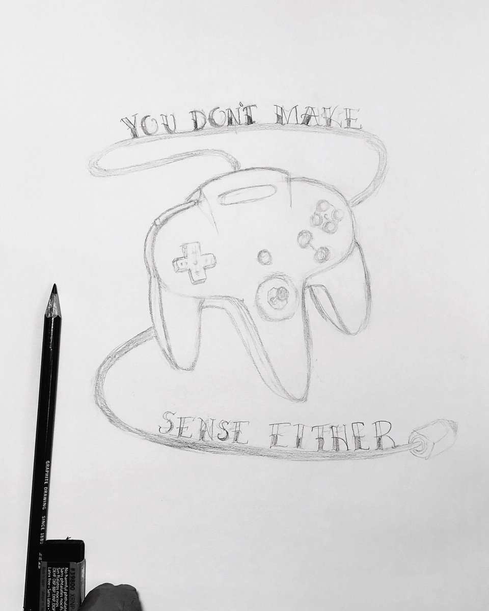 audisoddd's tweet photo. A lil #wip on this beautiful day off. You don’t make sense either.
.
.
#nintendo #n64 #graphite #graphiteart #videogames #100daysofauddoodles #the100dayproject #retrocollective #tattoofont https://t.co/EPYWuUVCuk