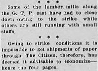 THIS DAY IN BC LABOUR HISTORY: Grand Trunk Pacific Railway workers from Edmonton to Prince Rupert joined in sympathy with #WinnipegGeneralStrike #1919Strike. 'Not a pound of freight is being removed' in #CityofPG Newspaper down to 4 pages #bchist #bclab #canlab