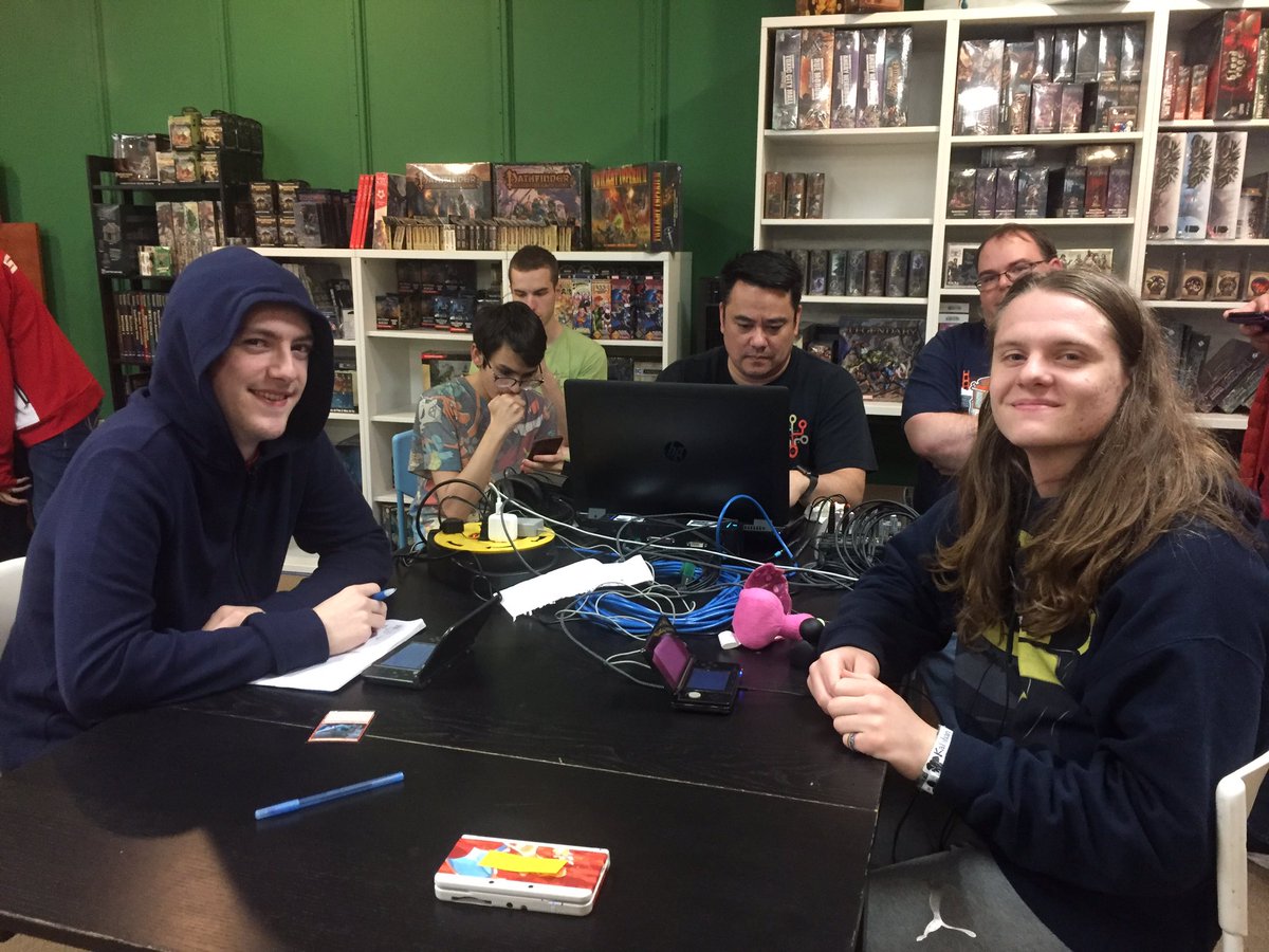 MrOlivola's tweet photo. Finals of our Memorial Day 2019 @Pokemon VGC Premier Challenge in Dublin, OH is @Linkyoshimario vs. Westley!!
WATCH: π
π₯ https://t.co/1LVcyOh885
#PlayPokemon #ProductiveWeekend #GetThatCP #OneFinalBattle @SummitCityGym @Beyond_Board @ColumbusDad https://t.co/d9l75yFRoq