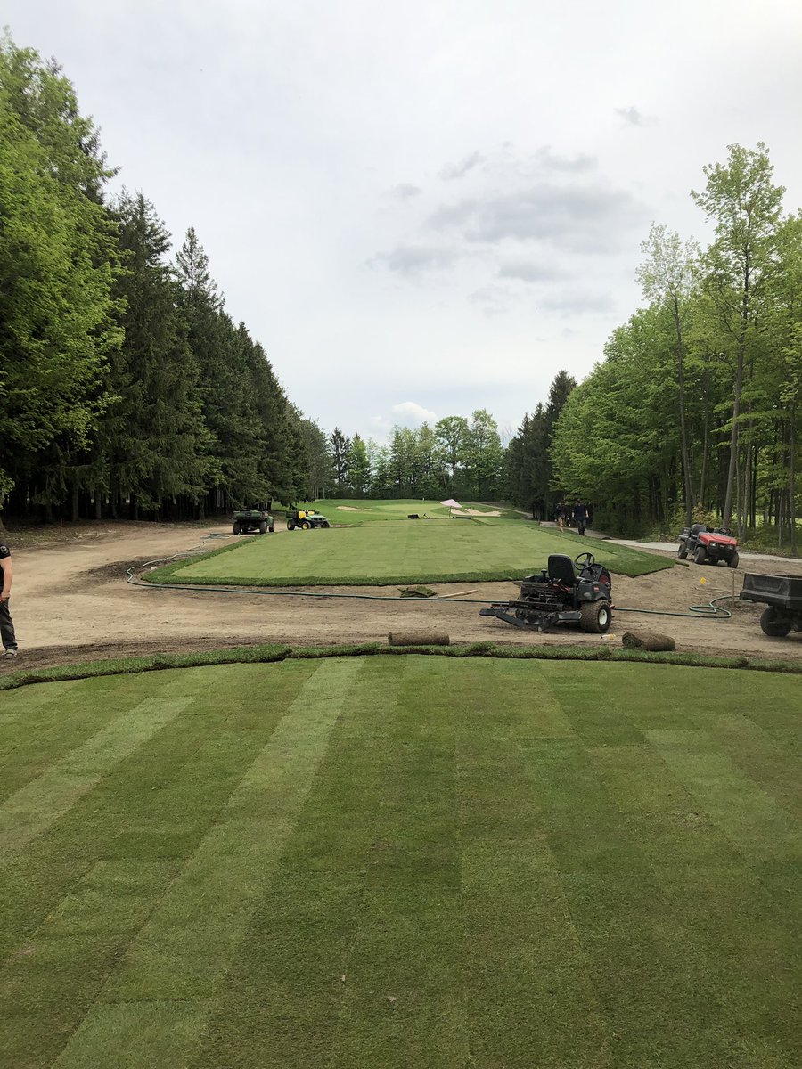 6000 square feet of bentgrass sod and a couple skids of bluegrass down in just over 4 hours.  Great work by the turf crew @kingvalleygc . #timeforwater