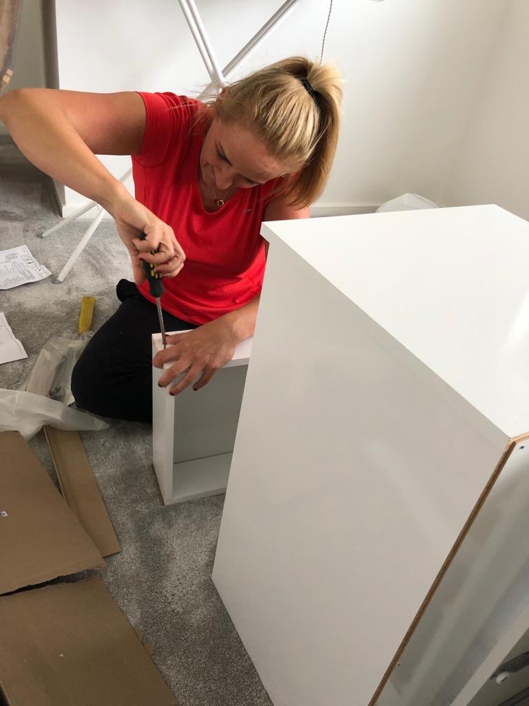 traceynev's tweet photo. So this is how I spent my bank holiday. Never in my life have I ever used a screwdriver or built a cupboard ....EVER! Got a bit competitive 🤣🤣 needed to finish first! #followthegameplan #winnersRgrinners 🤣🤣 https://t.co/24ZePBzo4Q