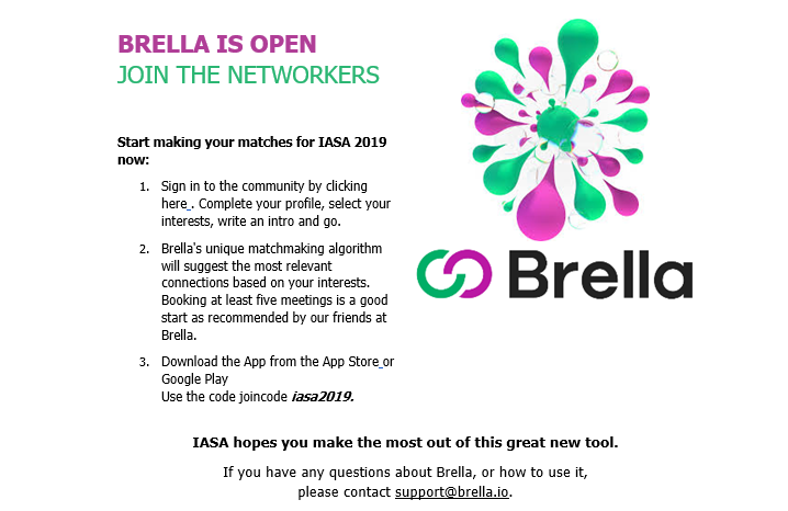 #IASAORG wants your connections to be about quality, not quantity! Using #IASA2019's new networking tool, Brella, you can book meetings with those who match best with YOU.  Create your free Brella account today and use code iasa2019 to start connecting! bit.ly/2JBunuZ