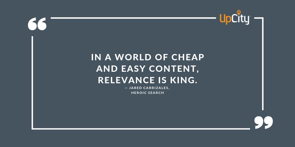 "In a world of cheap and easy content, relevance is king." - <a href="/JaredCarrizales/">Jared Carrizales</a>, <a href="/HeroicSearch/">Heroic Search</a> 

upcity.com/blog/4-website…

#SEO #LinkBuilding #ContentMarketing #Relevance